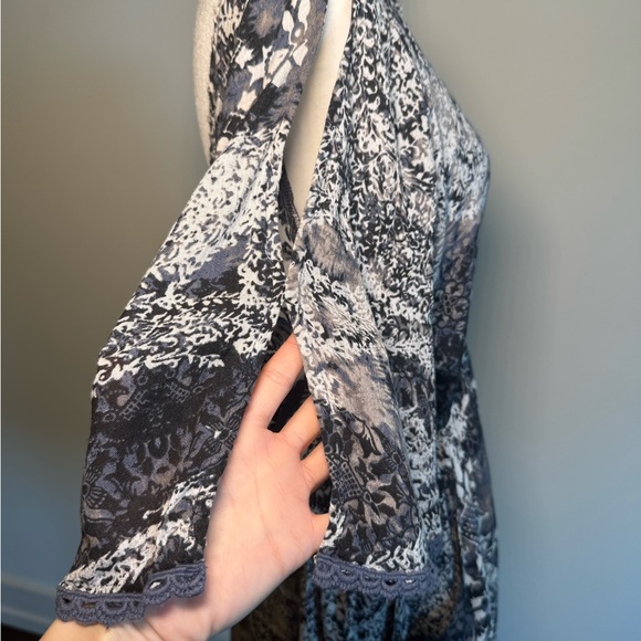 Free People Midnight Blue, White & Gray Patterned Mini Dress w Waist Tie - Small - Picture 9 of 16